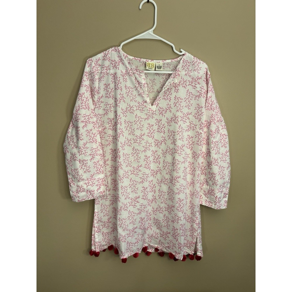 Boo Gemes Women's Pink Tunic Top 100% Cotton size S Light Weight Resortwear